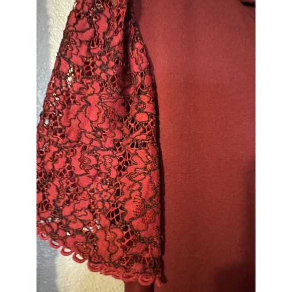 Draper James Dress Medium Burgundy Ponte Lace Puff Sleeves Washable - Picture 4 of 13
